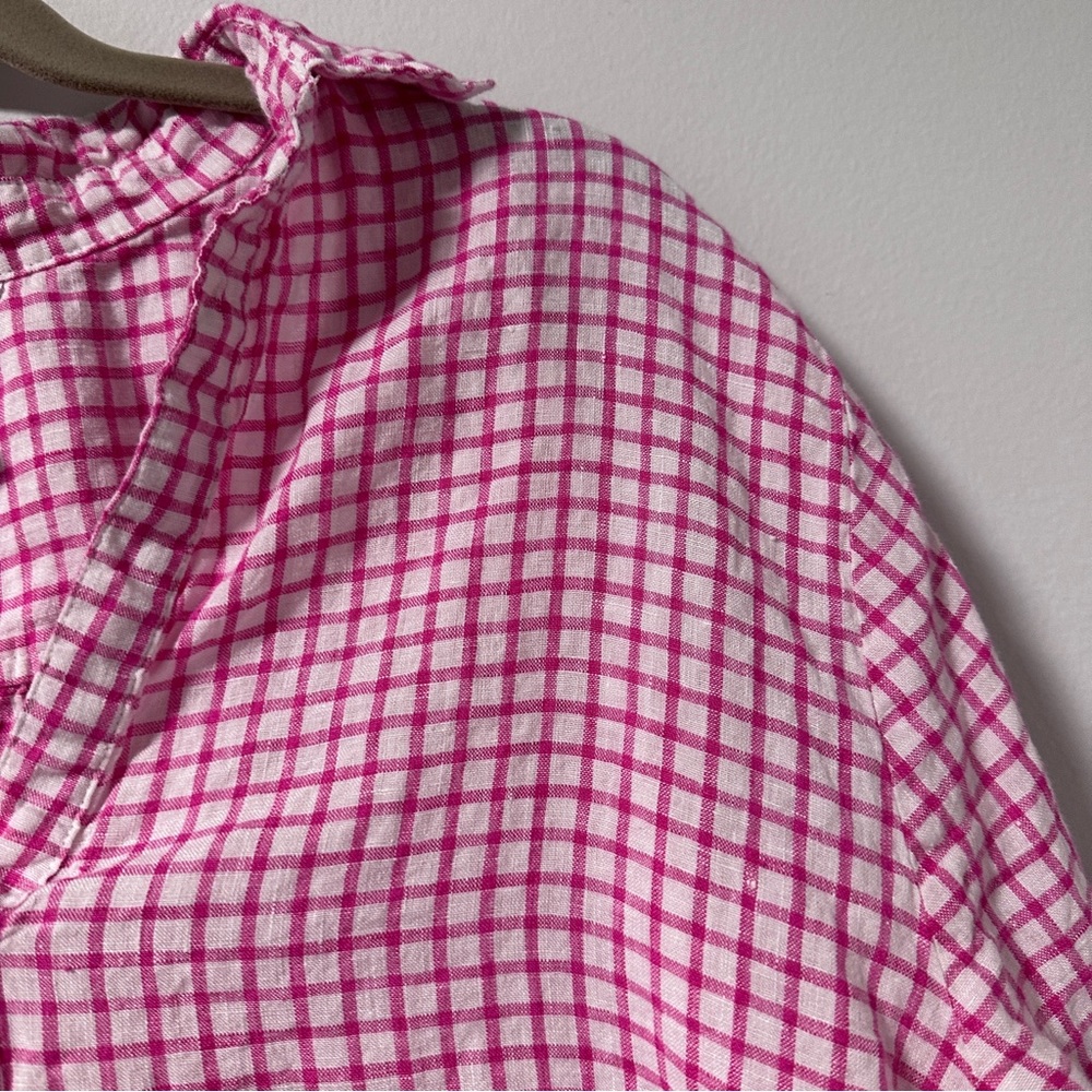 The Company Store Pink White Gingham 100% Linen Collared Tunic - Picture 14 of 16